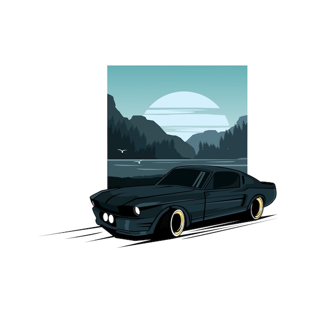 丘の上の青い車