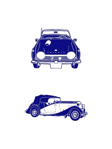 白い背景に分離された青い車のイラスト