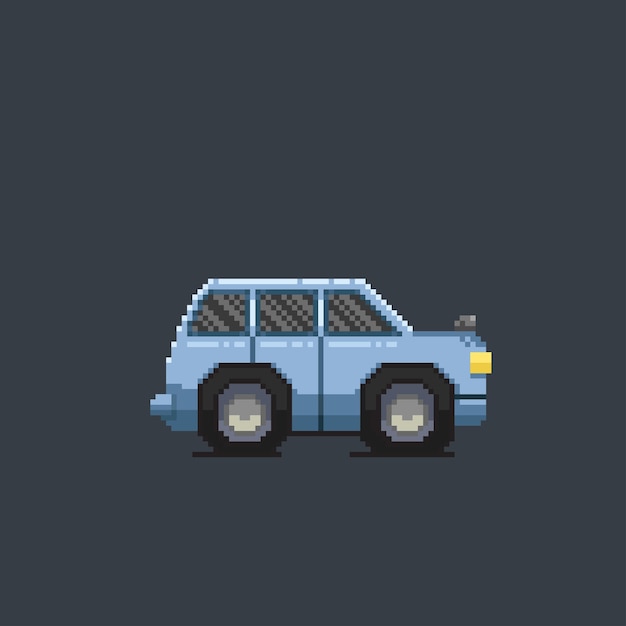 Blue Car In Pixel Art Style