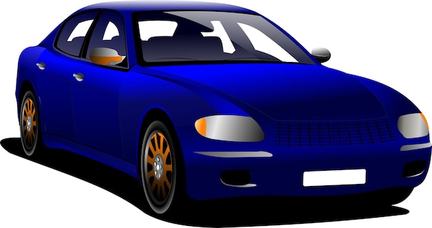 Blue car sedan on the road Colored Vector illustration