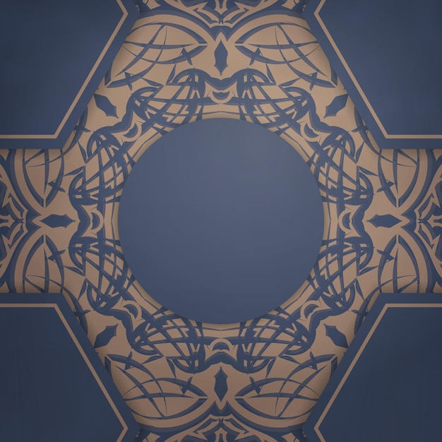Вектор Синяя карта с роскошным коричневым орнаментом для вашего дизайна.