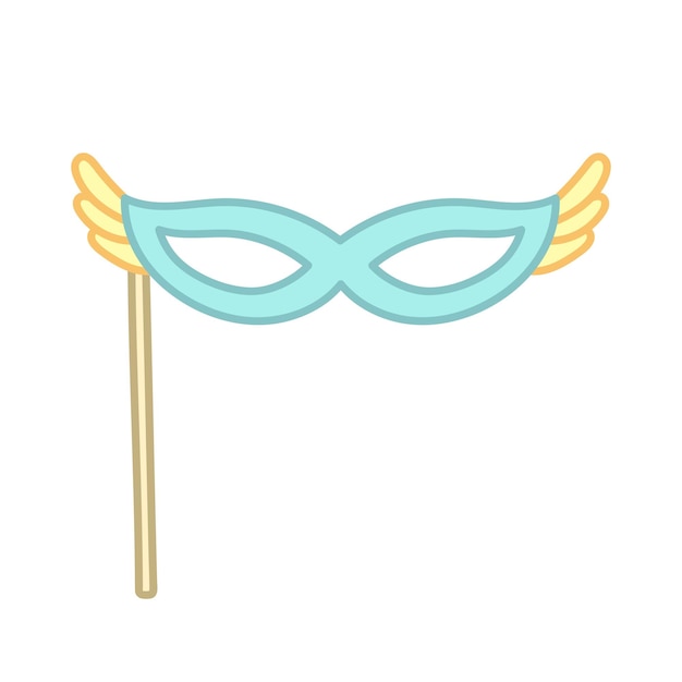 Blue carnival mask with stick Fashion accessory with wings Vector illustration