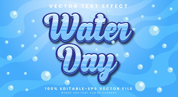 Blue cartoon Water Day vector editable text effect template