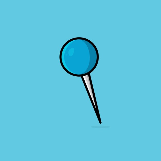 Blue cartoonish thumbtack pin isolated on blue background. Vector illustration design