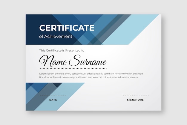 Blue certificate of achievement template