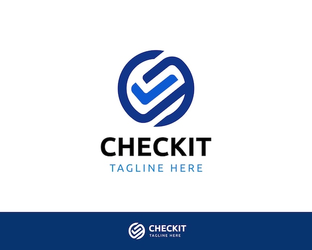 Vector blue checkmark and circle modern logo design