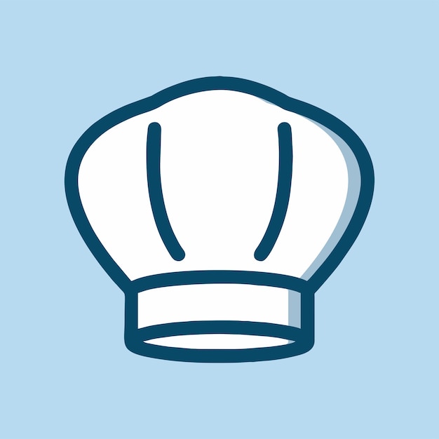 A blue chef hat with a white outline on it.