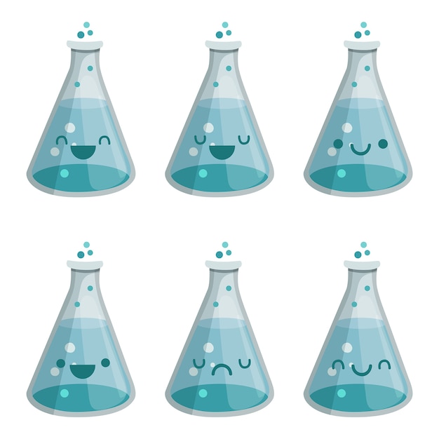 Vector blue chemical bottle illustration kawaii