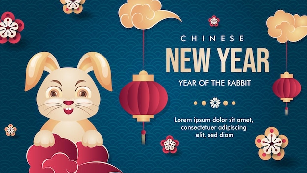 Blue Chinese lunar new year 2023 year of the rabbit