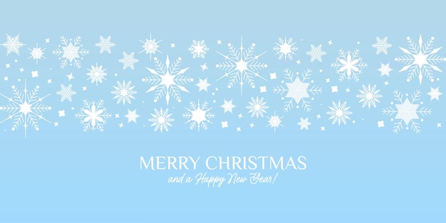 Blue christmas background with border made of gold stars and silver snowflakes. chic christmas greeting card. vector illustration