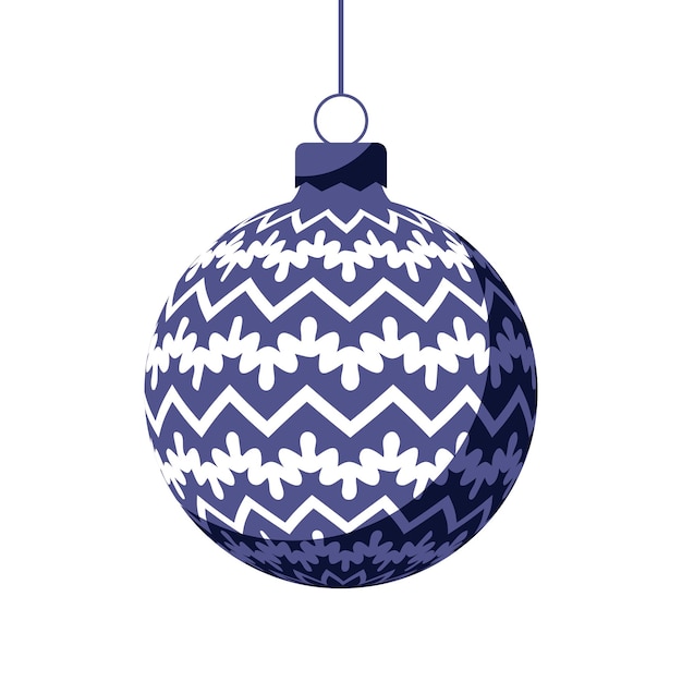 Синий новогодний шар с праздничным орнаментом Векторная иллюстрация в плоском дизайне 2023 игрушка для елки