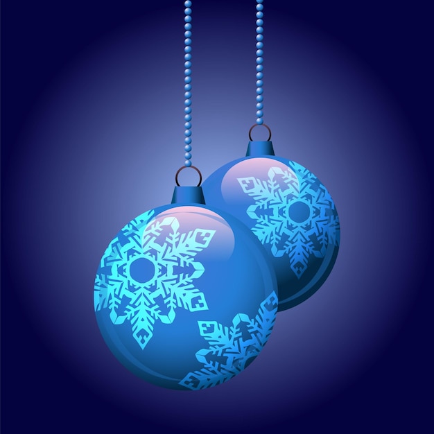 Vector blue christmas balls on dark background.