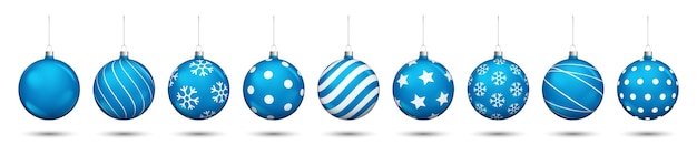 Blue christmas balls decoration isolated on white background