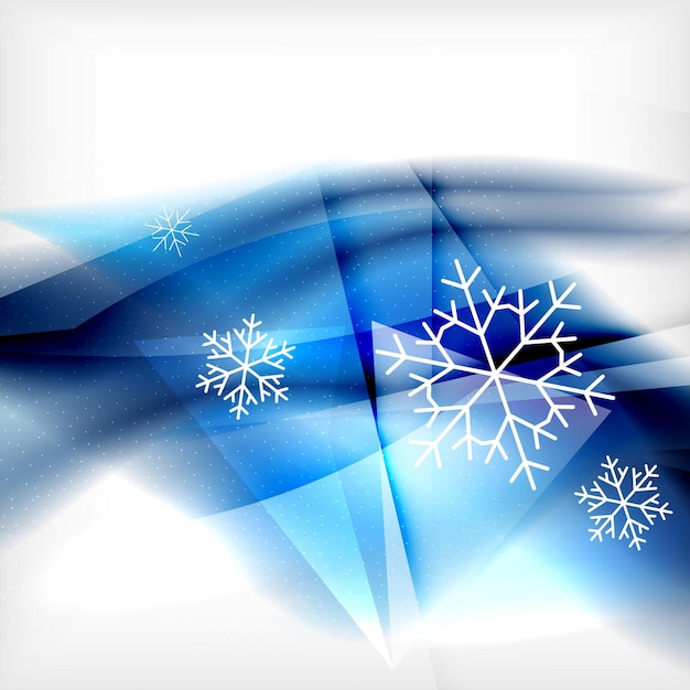 Blue Christmas blurred waves and snowflakes