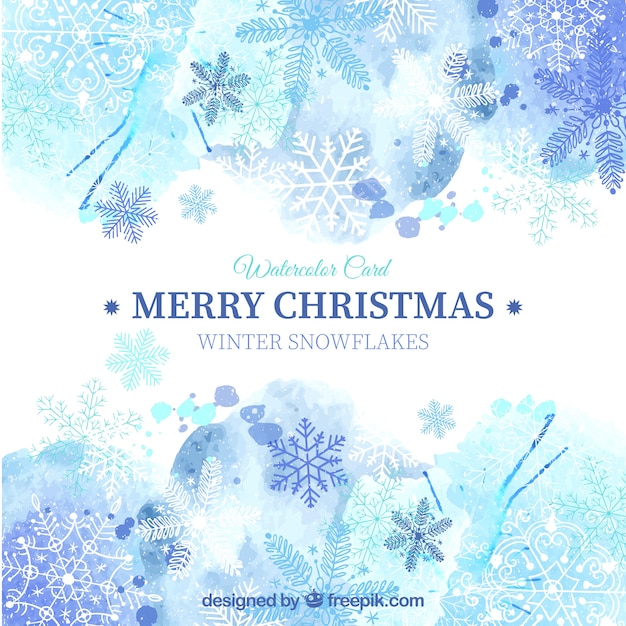 Blue christmas card in watercolor style