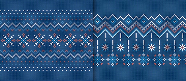 Blue christmas textures set knitted seamless pattern knit frames holiday background fair isle traditional ornament