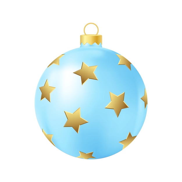 Blue christmas tree toy with gold stars realistic color illustration