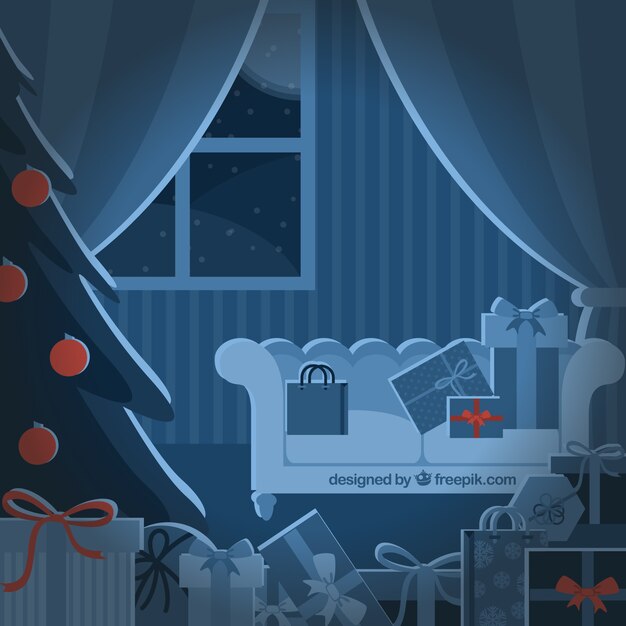 Vector blue christmas woonkamer