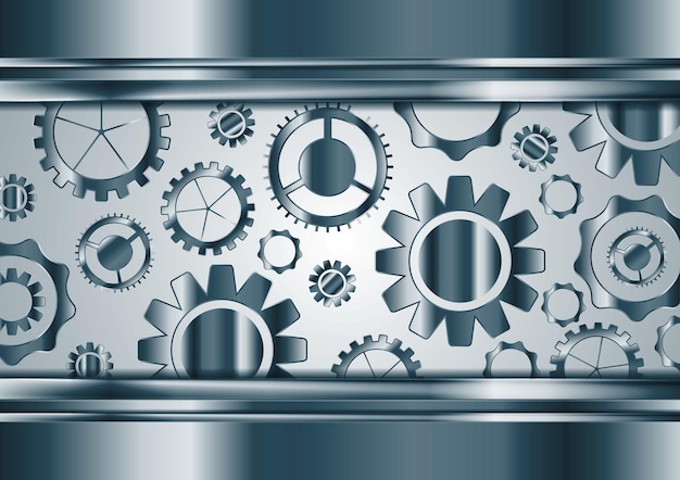 Vector blue chrome tech gears mechanism background vector technology metallic design