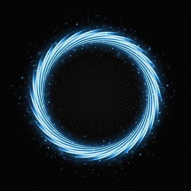 Blue circle rings with fire effects fiery burning ring on transparent background