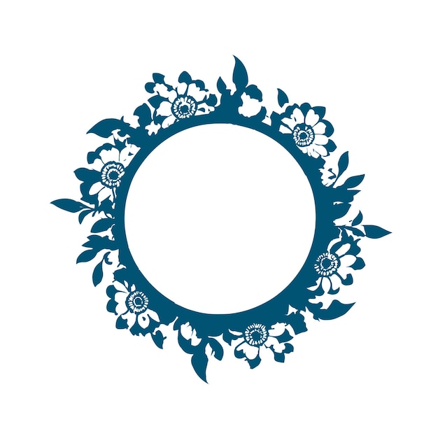 a blue circle with flowers and a round frame