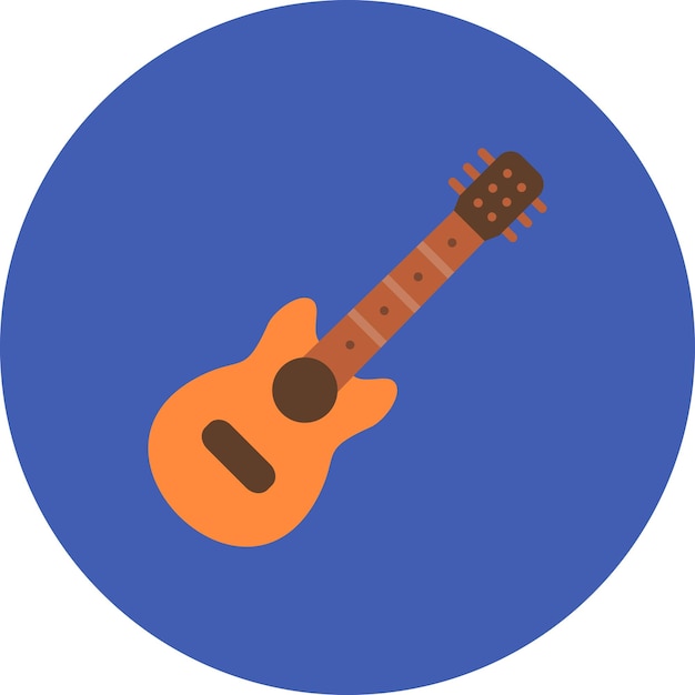 a blue circle with an orange and white guitar in it