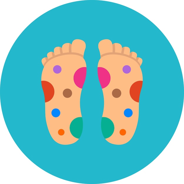a blue circle with a picture of a foot with colorful dots on it