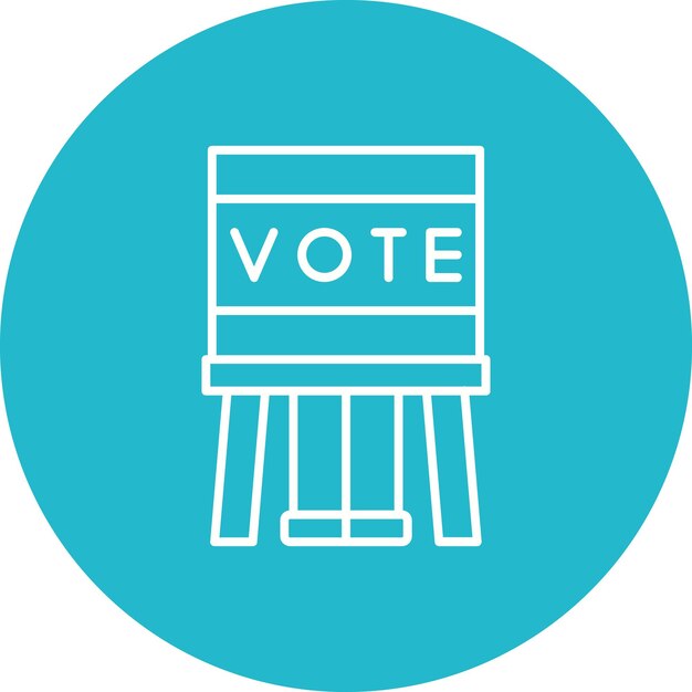 Vector a blue circle with a white outline of a chair with the word vote on it