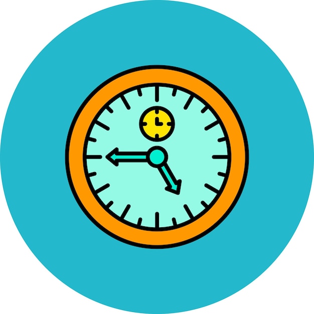 Vector a blue circle with a yellow and orange clock face
