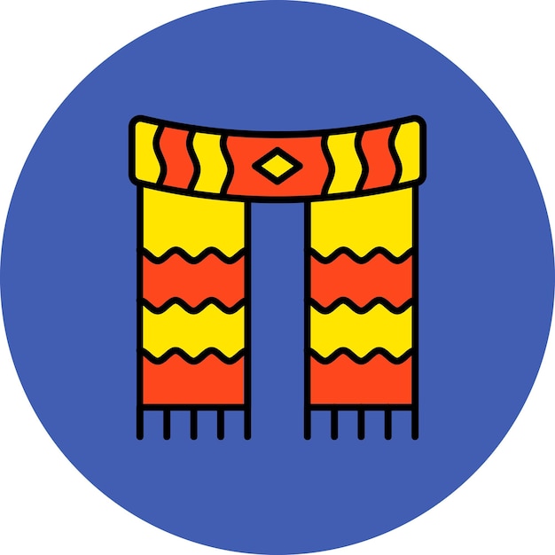 A blue circle with a yellow and red pattern on it