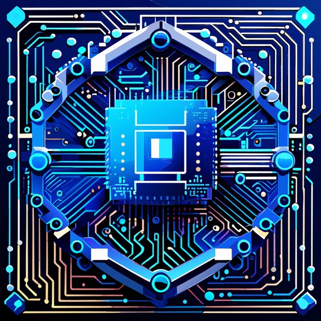 Blue circuit board cyber circuit digital circuit qr bar vector illustration