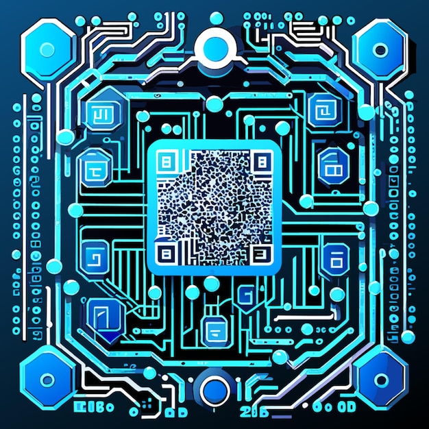 Vettore scheda di circuito blu circuito cibernetico circuito digitale qr illustrazione vettoriale a barre