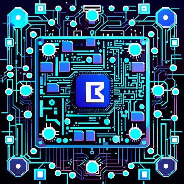 Vector blue circuit board cyber circuit digital circuit qr bar vector illustration