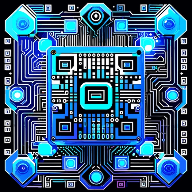 青い回路基板 サイバー回路 デジタル回路 qrバー