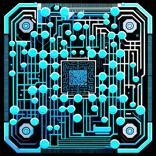 Vector blue circuit board cyber circuit digital circuit qr bar