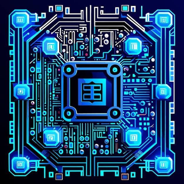 青い回路基板 サイバー回路 デジタル回路 qrバー