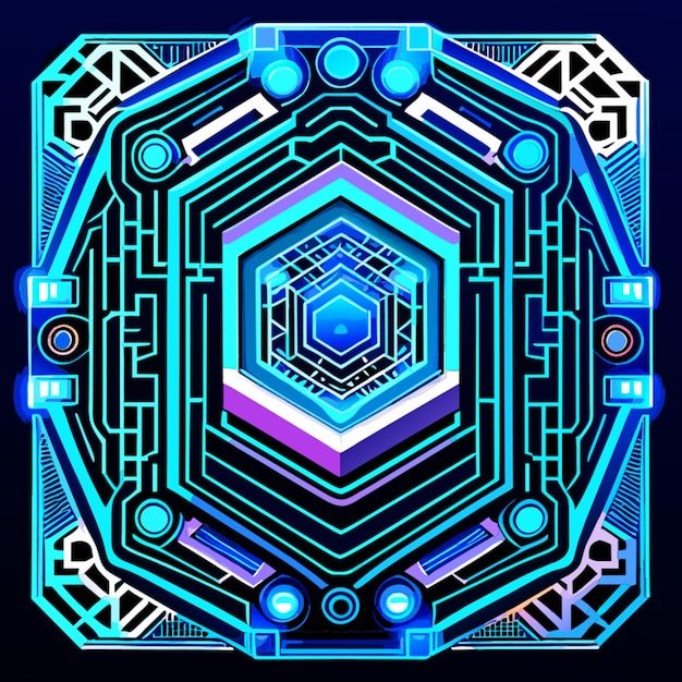 blue circuit digital circuit frame in the squarerelief qr bar sphere vector illustration