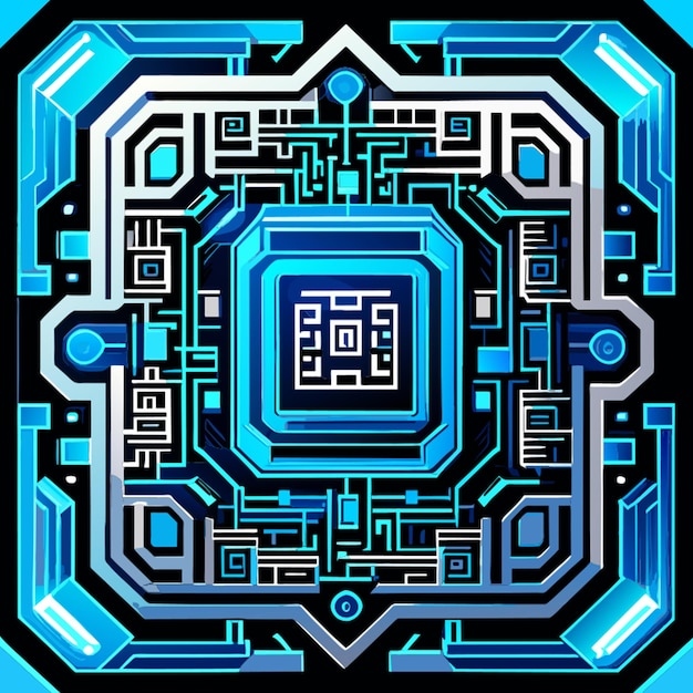 blue circuit digitalcircuit frame in the squarerelief qr bar vector illustration