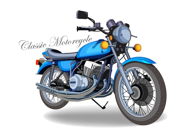 blue classic motorcycle vector illustration vintage motorbike isolated on white background