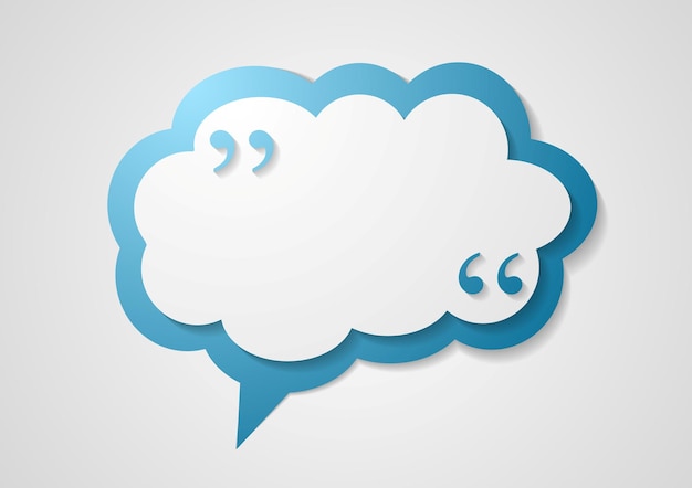 Blue cloud speech bubble with commas quote abstract background vector dialog cloud graphic design