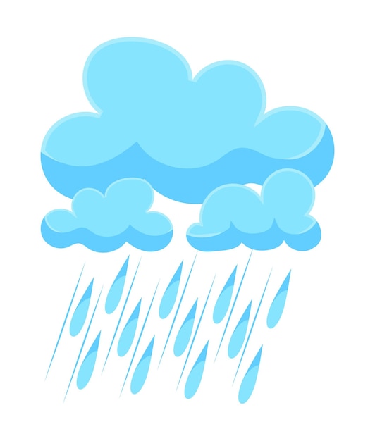 Blue cloud with falling drops of rainfall or storm Weather forecast element Vector illustration in cartoon design