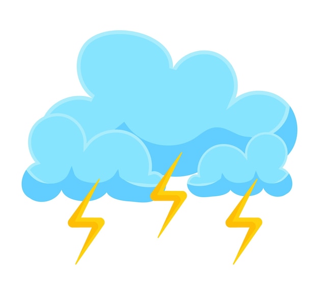 ベクトル 青い雲と雷雷雨のシンボル天気予報要素漫画デザインのベクトル図