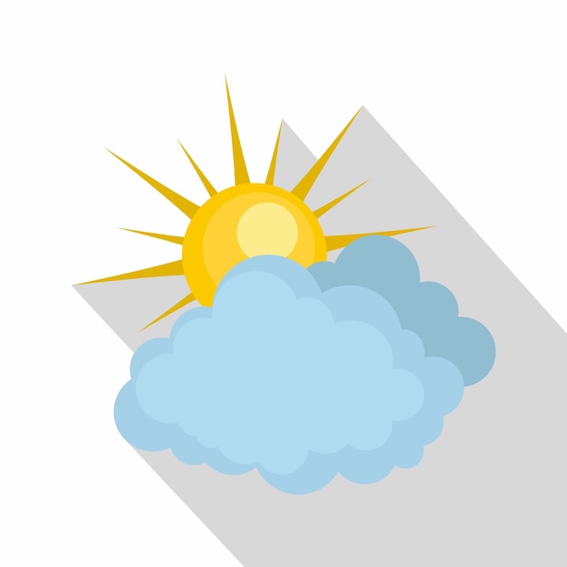 Blue cloudy sun icon Flat illustration of blue cloudy sun vector icon for web