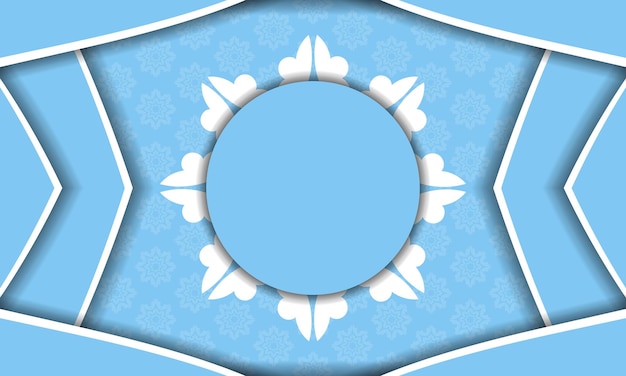 Vector blue color banner template with mandala white pattern for design under your text