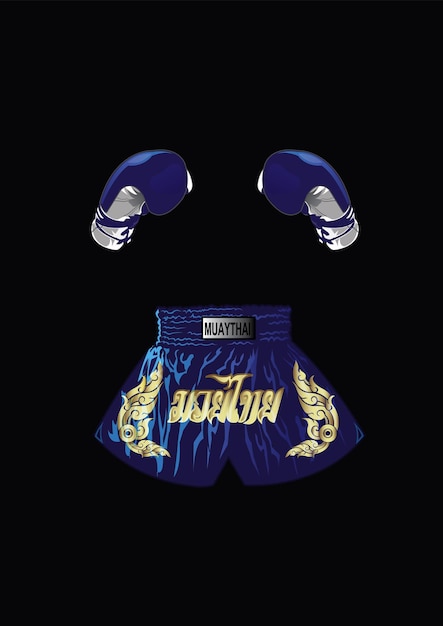 Blue color of Boxing gloves and boxer shorts