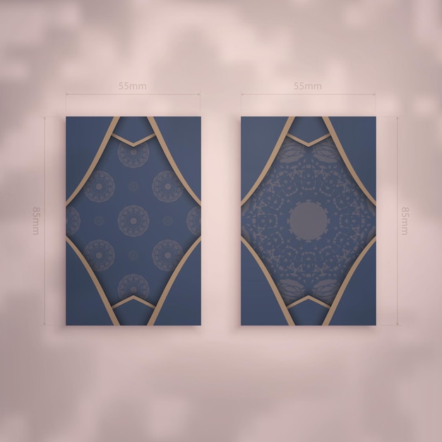 Blue color business card template with vintage brown pattern for your business.