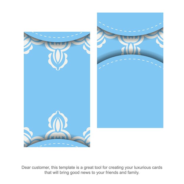 Blue color business card with Greek white pattern for your business.