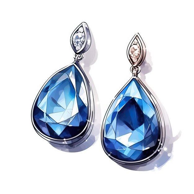 Blue color Earrings watercolor vector white background is