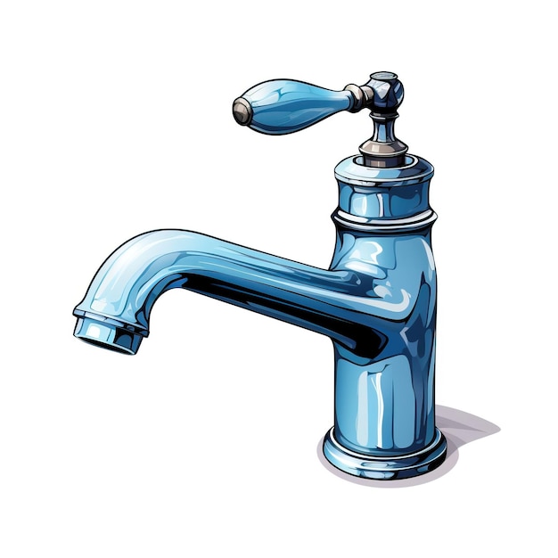 Blue color faucet handdrawn vector white background isol