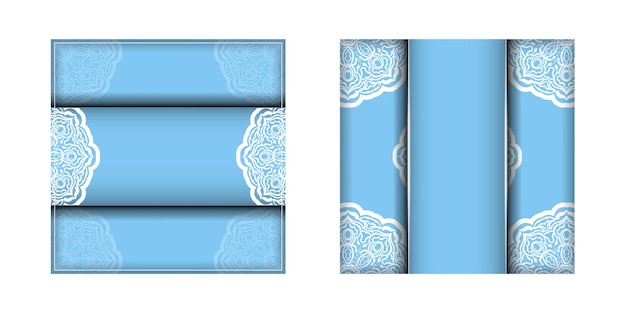 Blue color greeting card template with Indian white pattern for your brand.